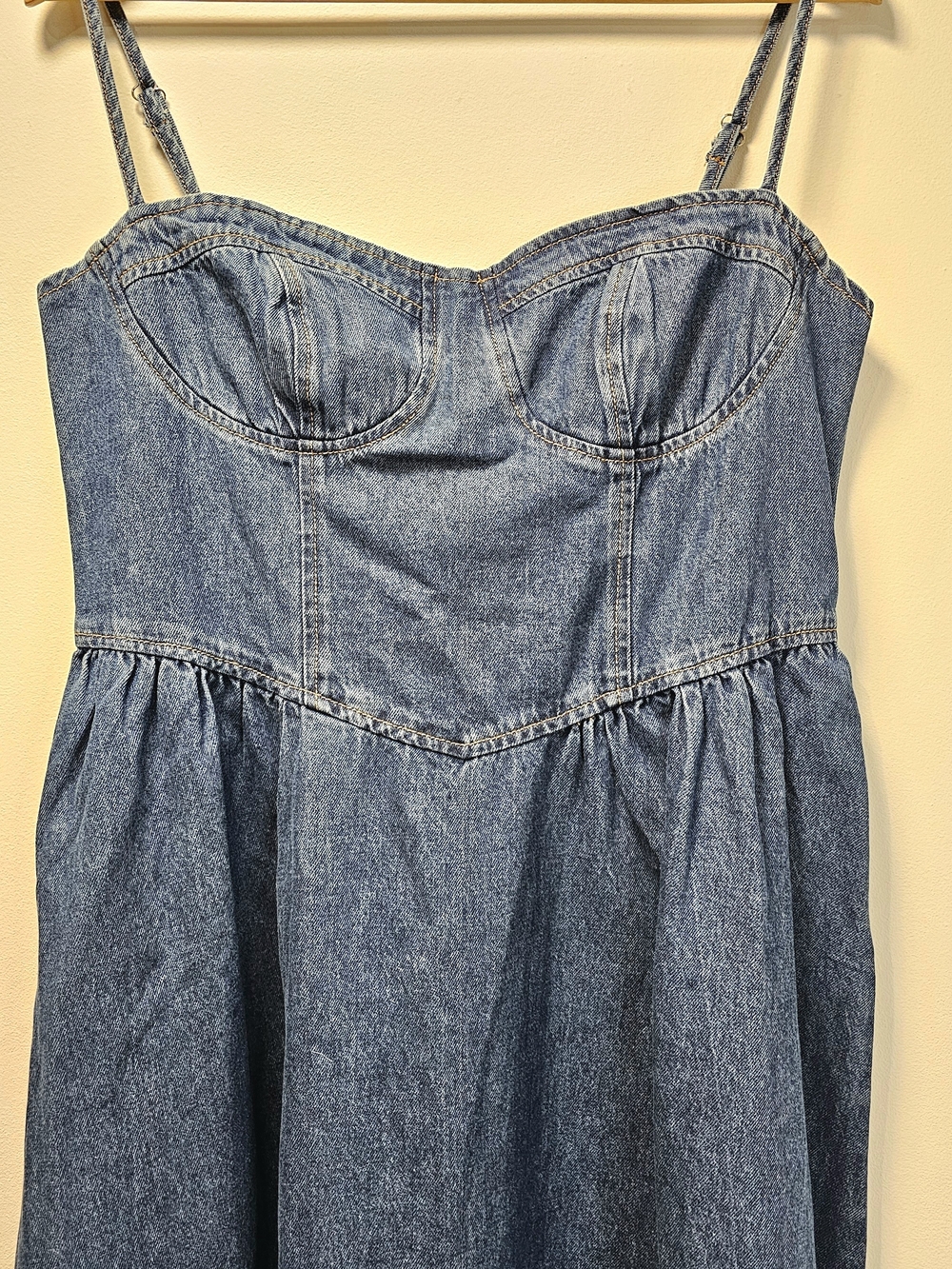 Commense Indigo Denim Midi Dress with Spaghetti Straps Western Flowy A Line - Picture 3 of 13